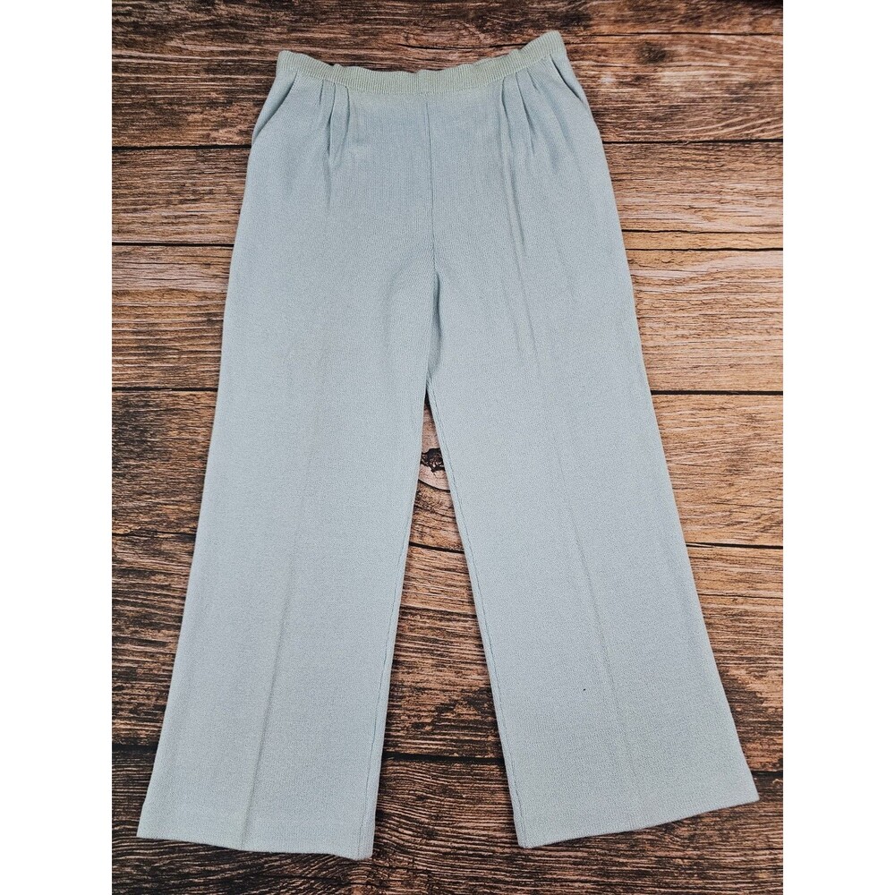 St. John Santana Knit Pants Light Blue Elastic Waist Pull On Straight Women 12